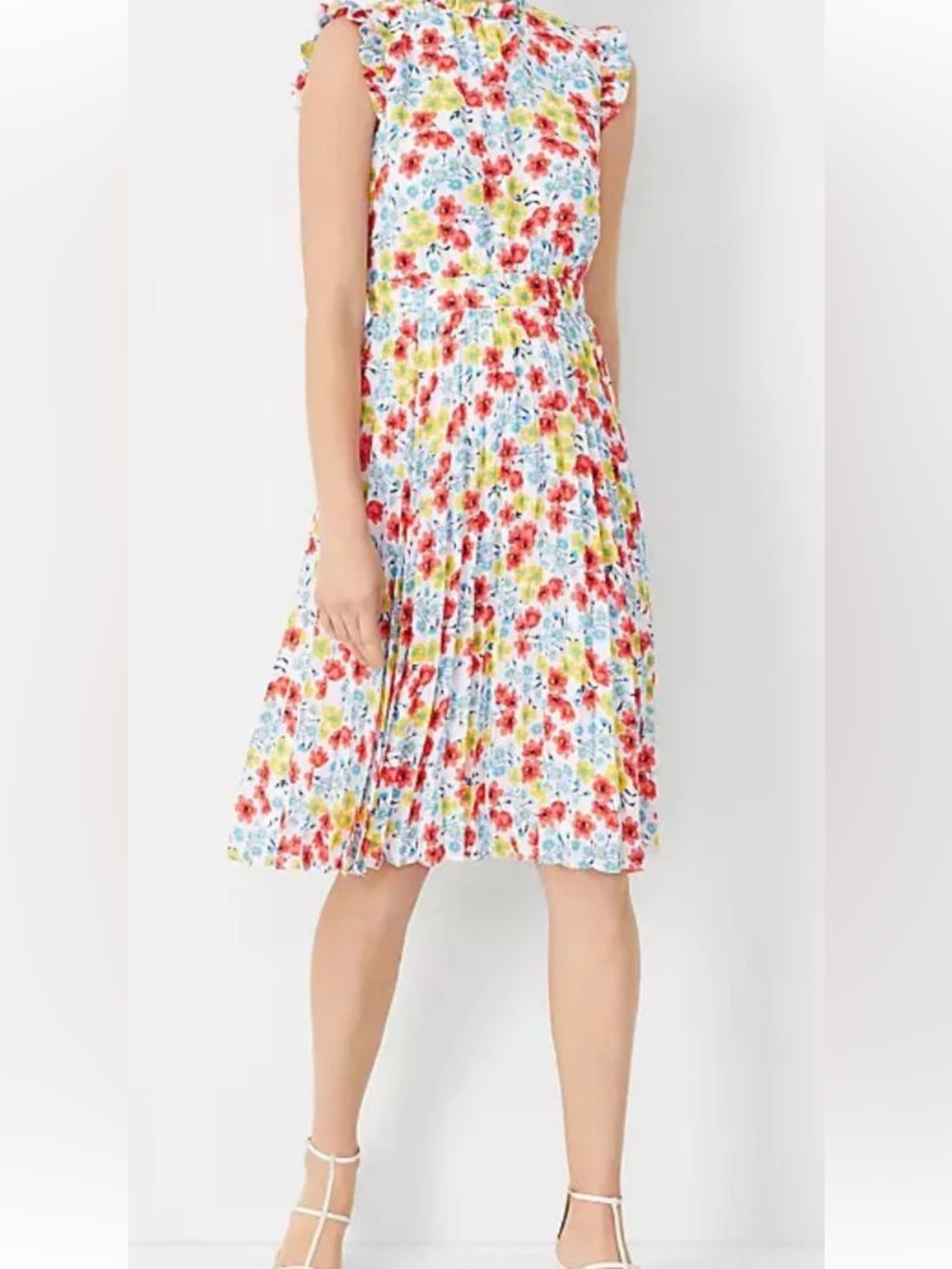 Ann Taylor Dress Floral Knee Length Pleated A Line Cap Sleeve Classic Colorful 6